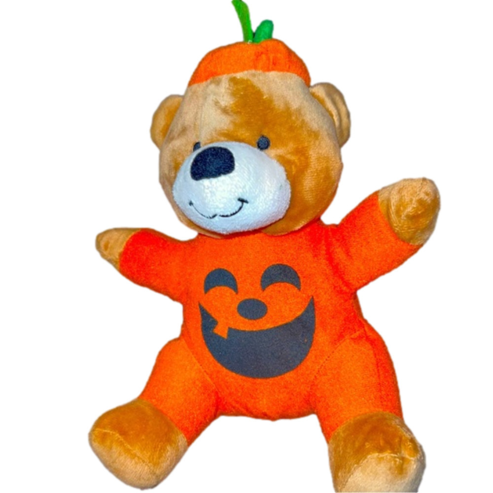 Adorable Hallmark Halloween Teddy Bear in Jack o' Lantern Pumpkin Suit Costume